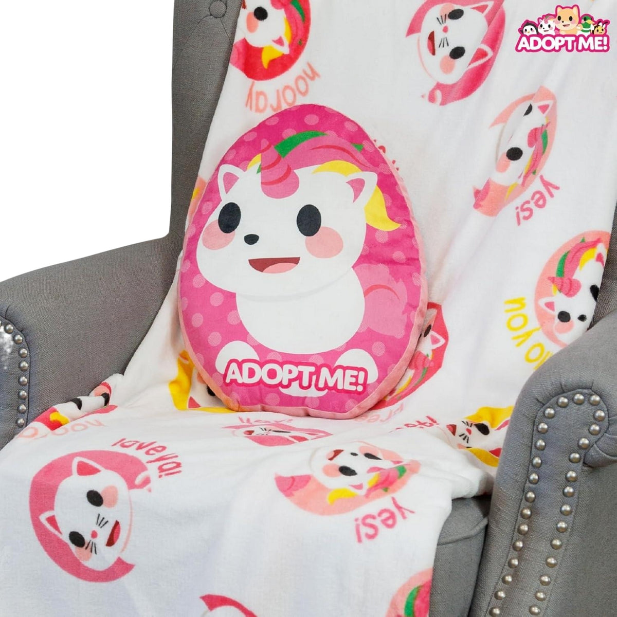 Pink-Blue - Side - Adopt Me Unicorn & Penguin Filled Cushion