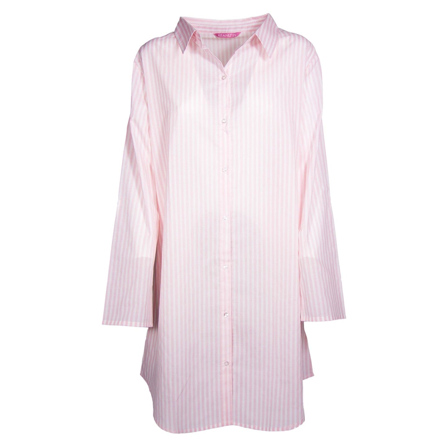 Pink-White - Front - Keanu Womens-Ladies Stripes Cotton Woven Nightie