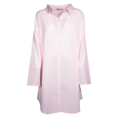 Pink-White - Front - Keanu Womens-Ladies Stripes Cotton Woven Nightie