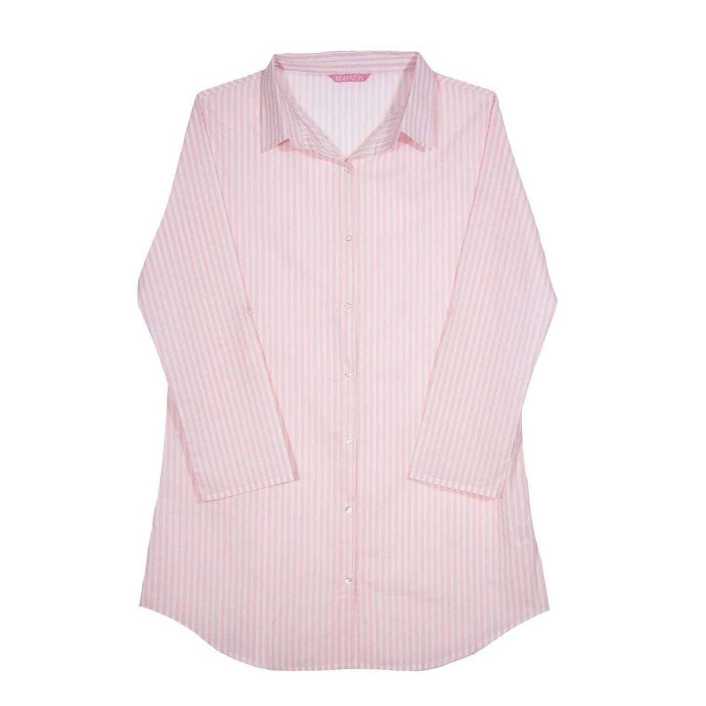 Pink-White - Back - Keanu Womens-Ladies Stripes Cotton Woven Nightie