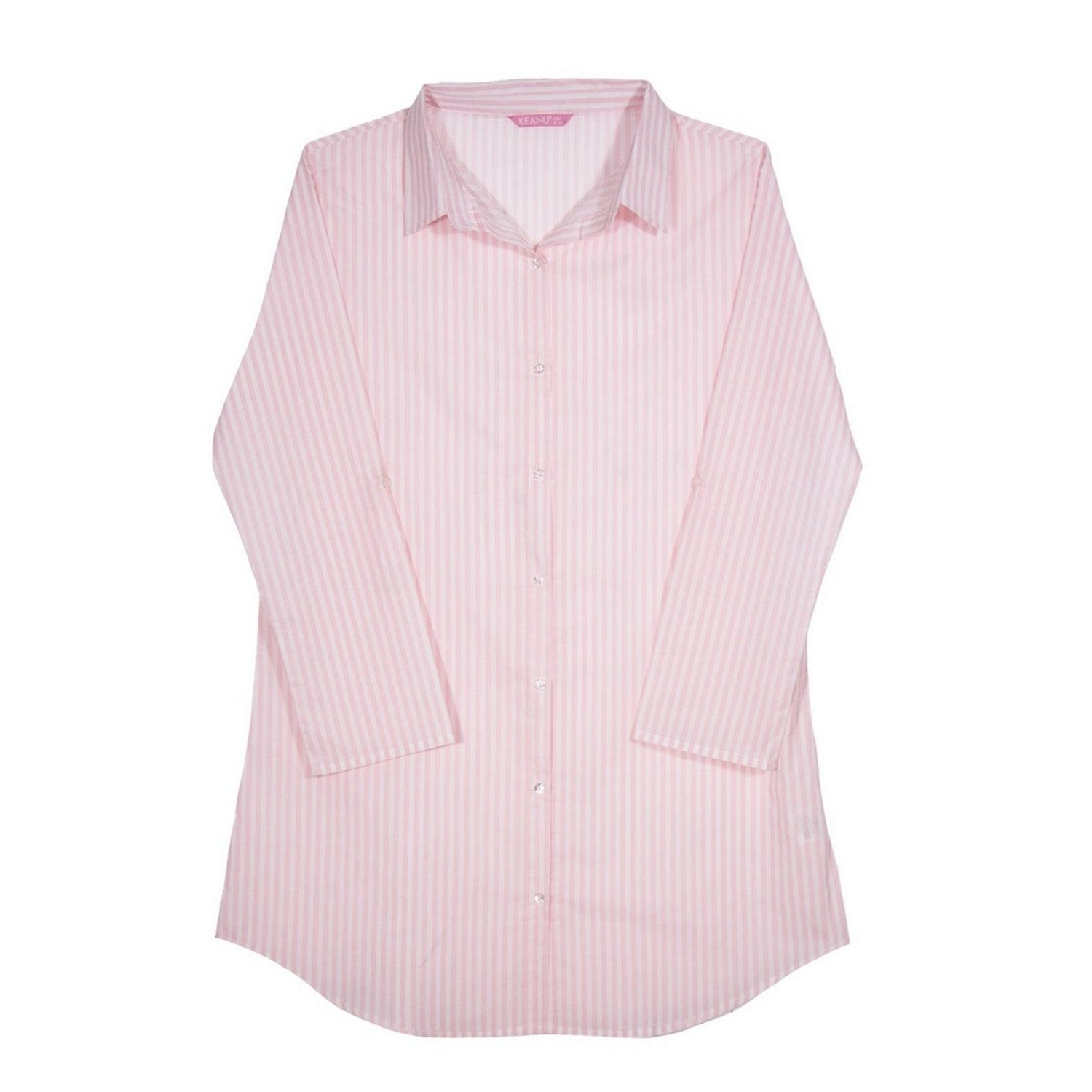 Pink-White - Back - Keanu Womens-Ladies Stripes Cotton Woven Nightie