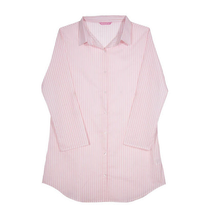 Pink-White - Back - Keanu Womens-Ladies Stripes Cotton Woven Nightie