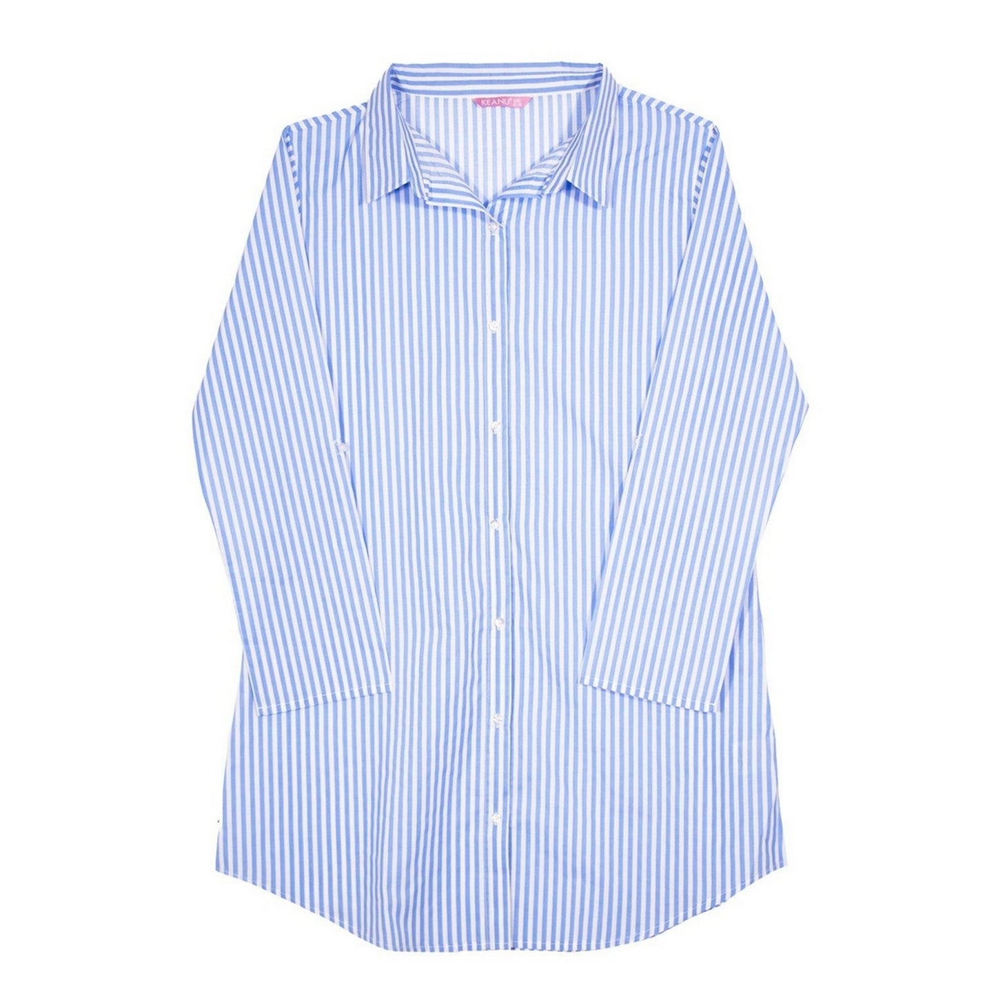 Blue-White - Back - Keanu Womens-Ladies Stripes Cotton Woven Nightie