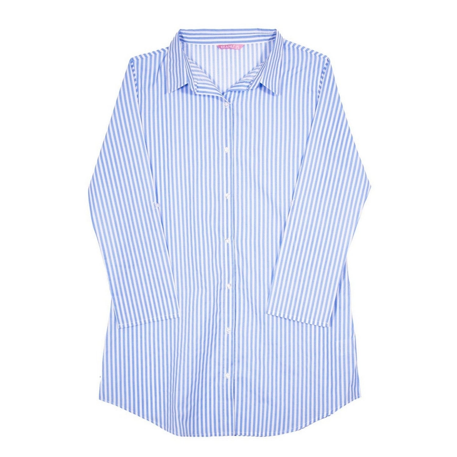 Blue-White - Back - Keanu Womens-Ladies Stripes Cotton Woven Nightie