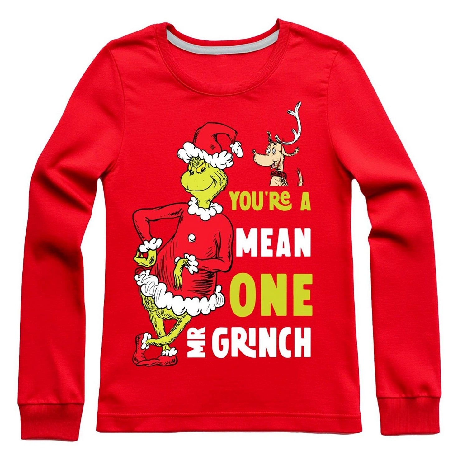 Red-White - Back - The Grinch Womens-Ladies You´re A Mean One Mr. Grinch Christmas Long Pyjama Set
