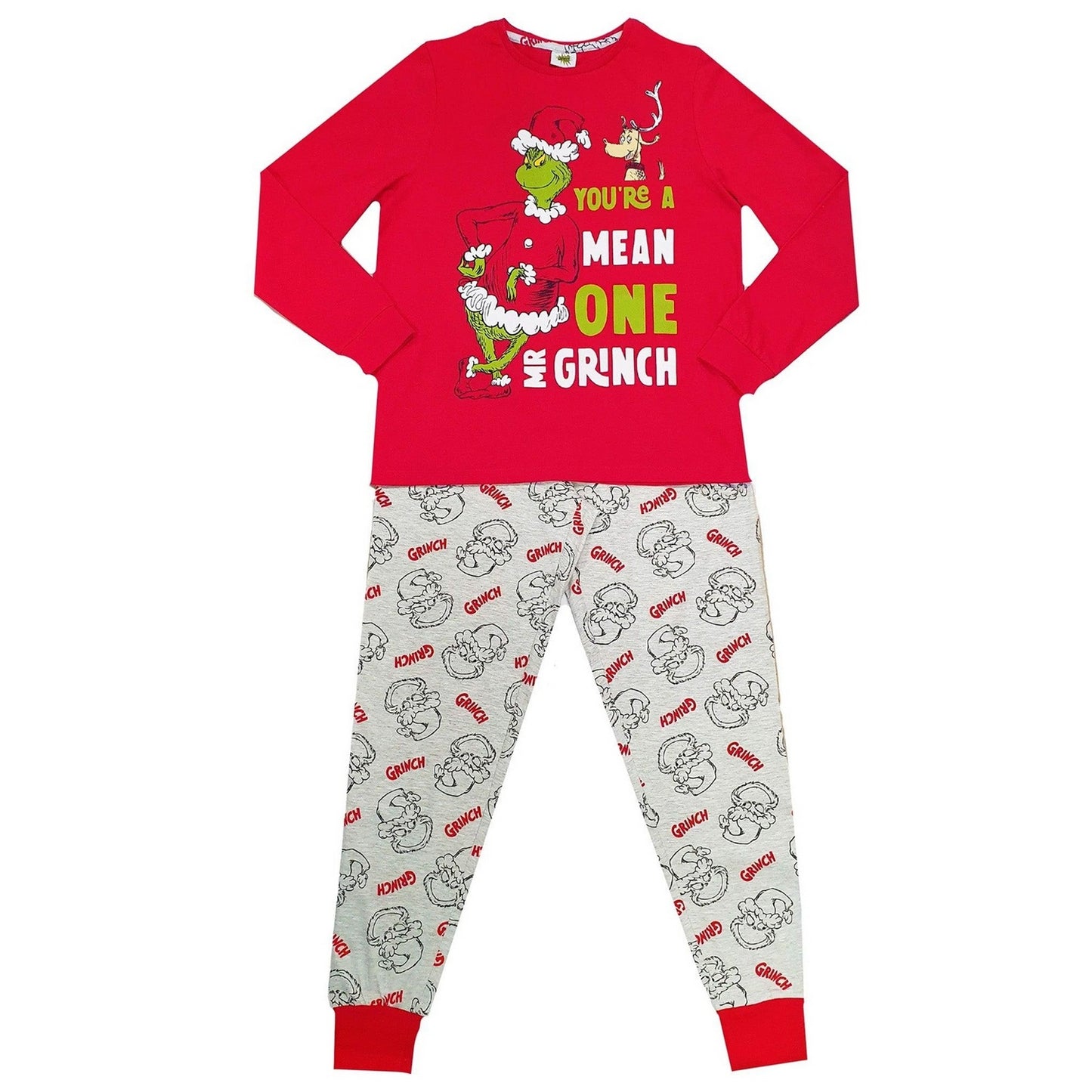 Red-White - Front - The Grinch Womens-Ladies You´re A Mean One Mr. Grinch Christmas Long Pyjama Set