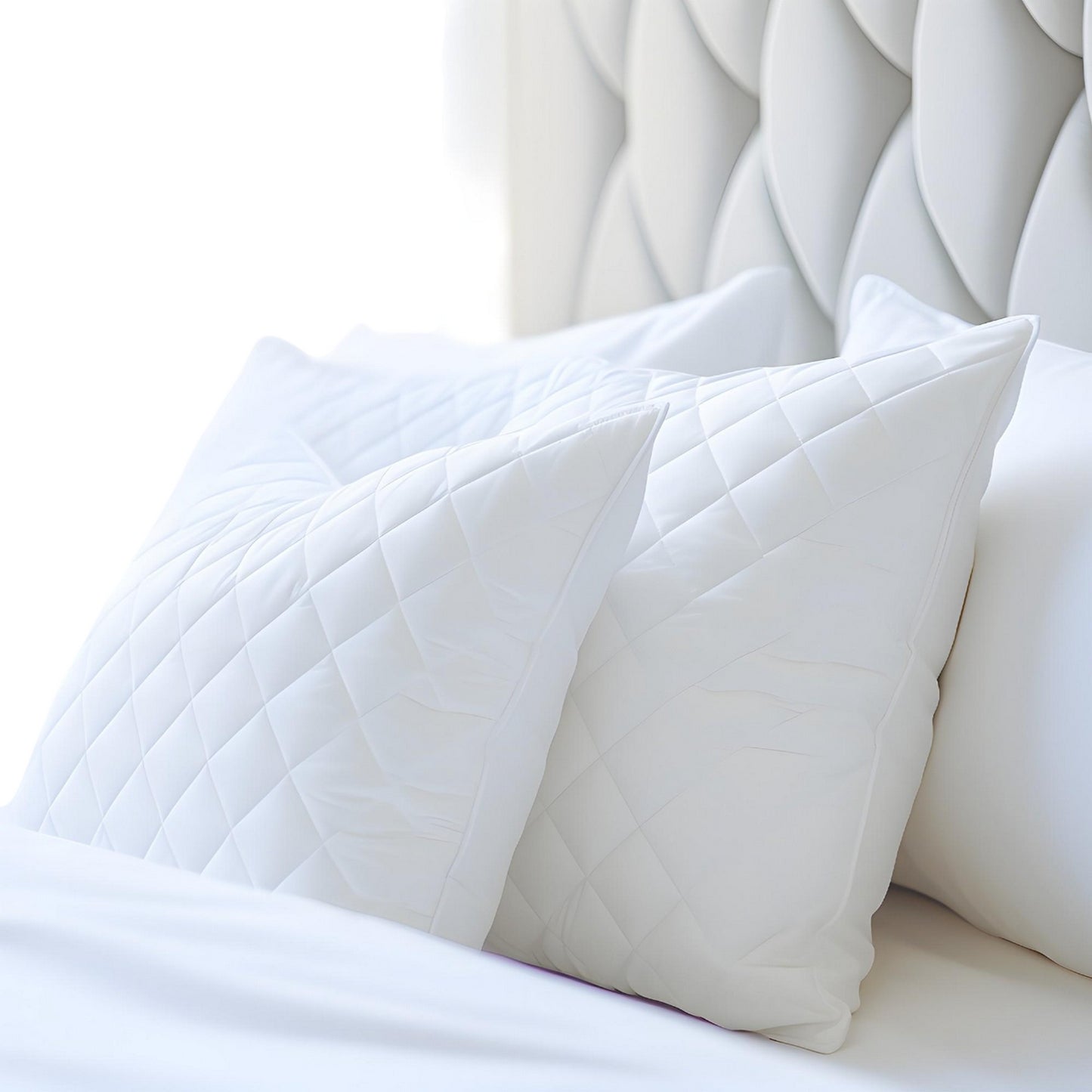 White - Front - K Collection Quilted Pillow Protector (Pack of 2)
