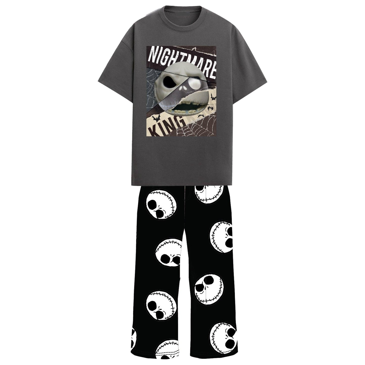 Grey-Black - Front - Nightmare Before Christmas Mens Jack Skellington Spider Web Pyjama Set