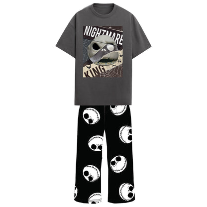 Grey-Black - Front - Nightmare Before Christmas Mens Jack Skellington Spider Web Pyjama Set