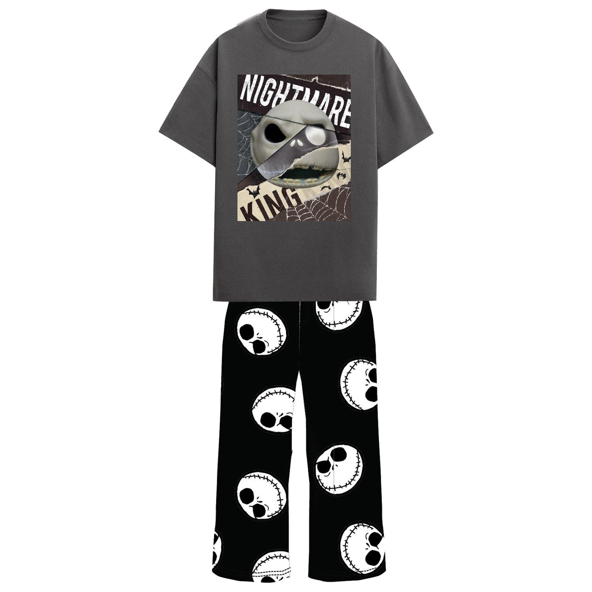 Grey-Black - Front - Nightmare Before Christmas Mens Jack Skellington Spider Web Pyjama Set
