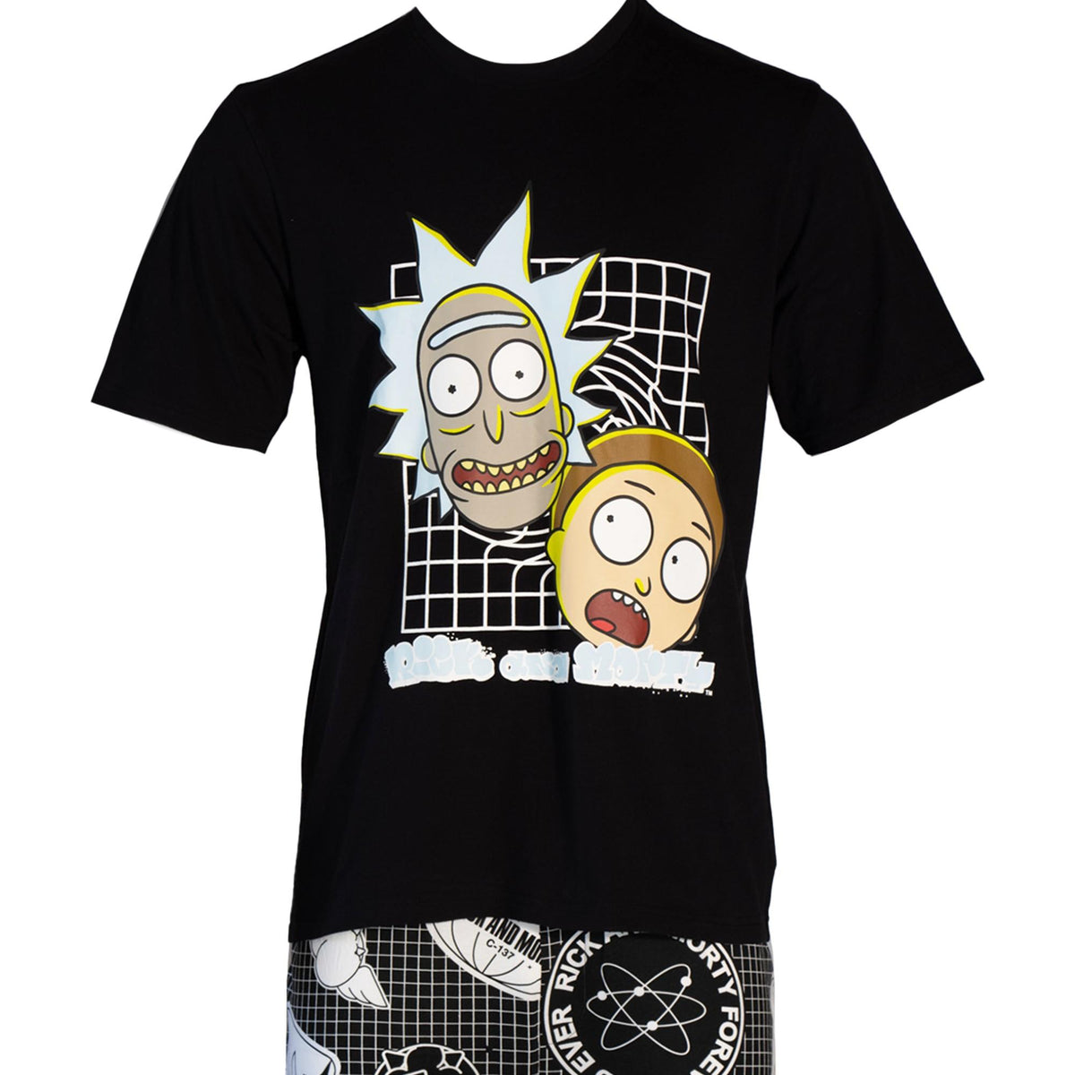 Black-White - Side - Rick And Morty Mens Grid Pyjama Set