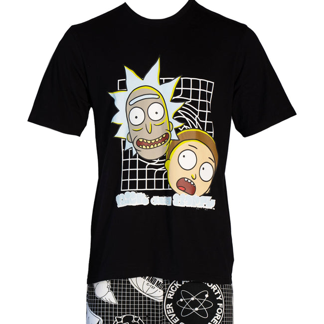 Black-White - Side - Rick And Morty Mens Grid Pyjama Set