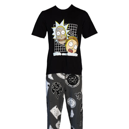 Black-White - Lifestyle - Rick And Morty Mens Grid Pyjama Set