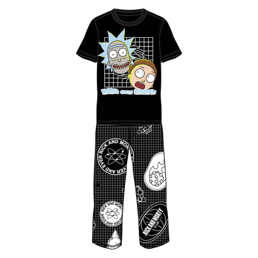 Black-White - Front - Rick And Morty Mens Grid Pyjama Set