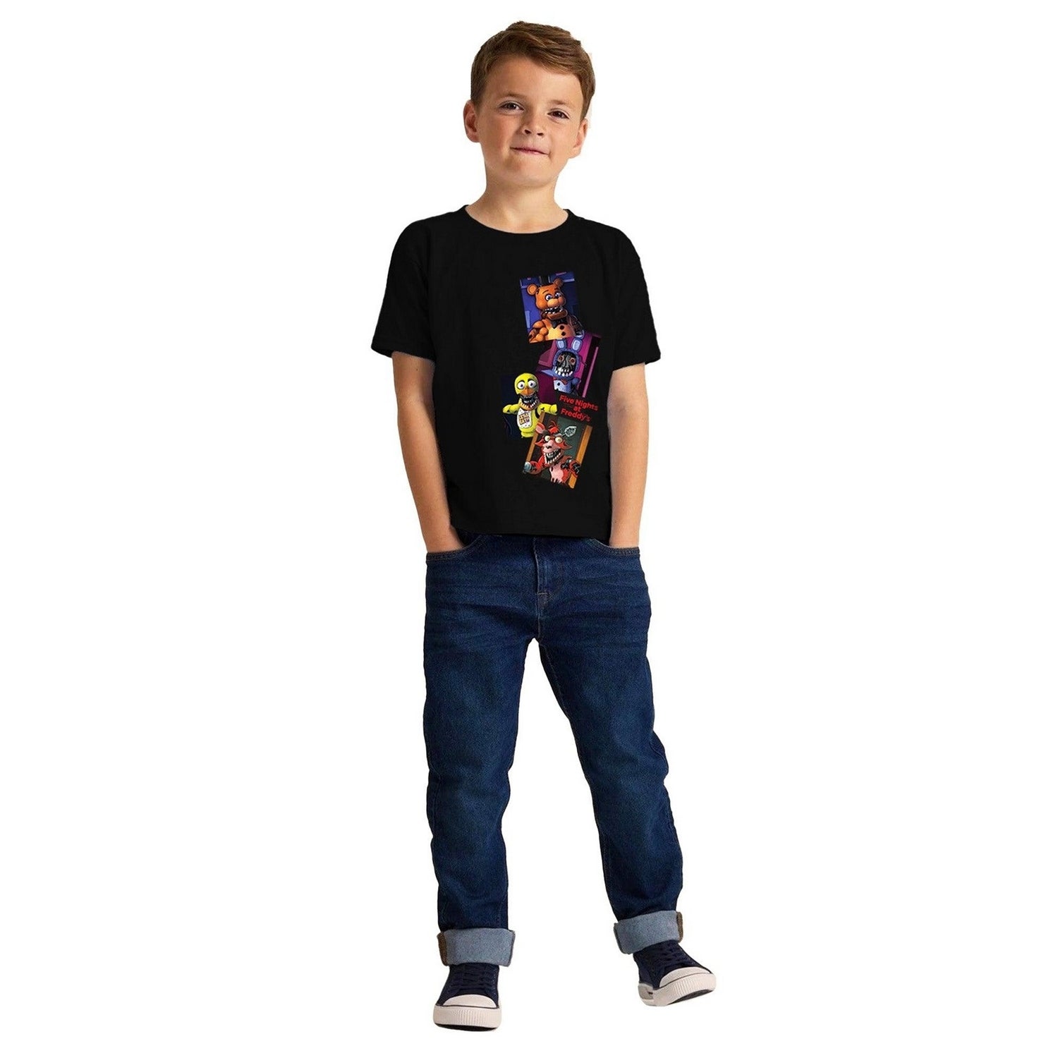 Blue-Grey-Black - Side - Five Nights At Freddys Childrens-Kids Collage T-Shirt (Pack of 3)