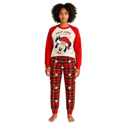 Red-White-Black - Lifestyle - Disney Womens-Ladies Always Merry And Bright Minnie Mouse Christmas Long Pyjama Set