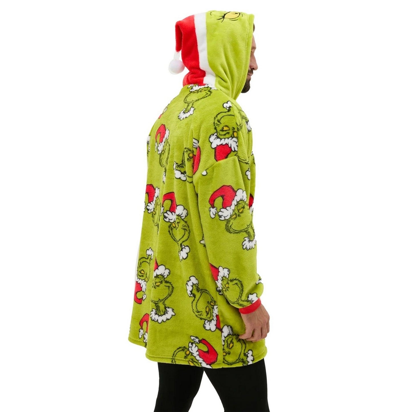 Green-Red - Back - The Grinch Unisex Adult Sherpa Fleece Oversized Christmas Hoodie Blanket