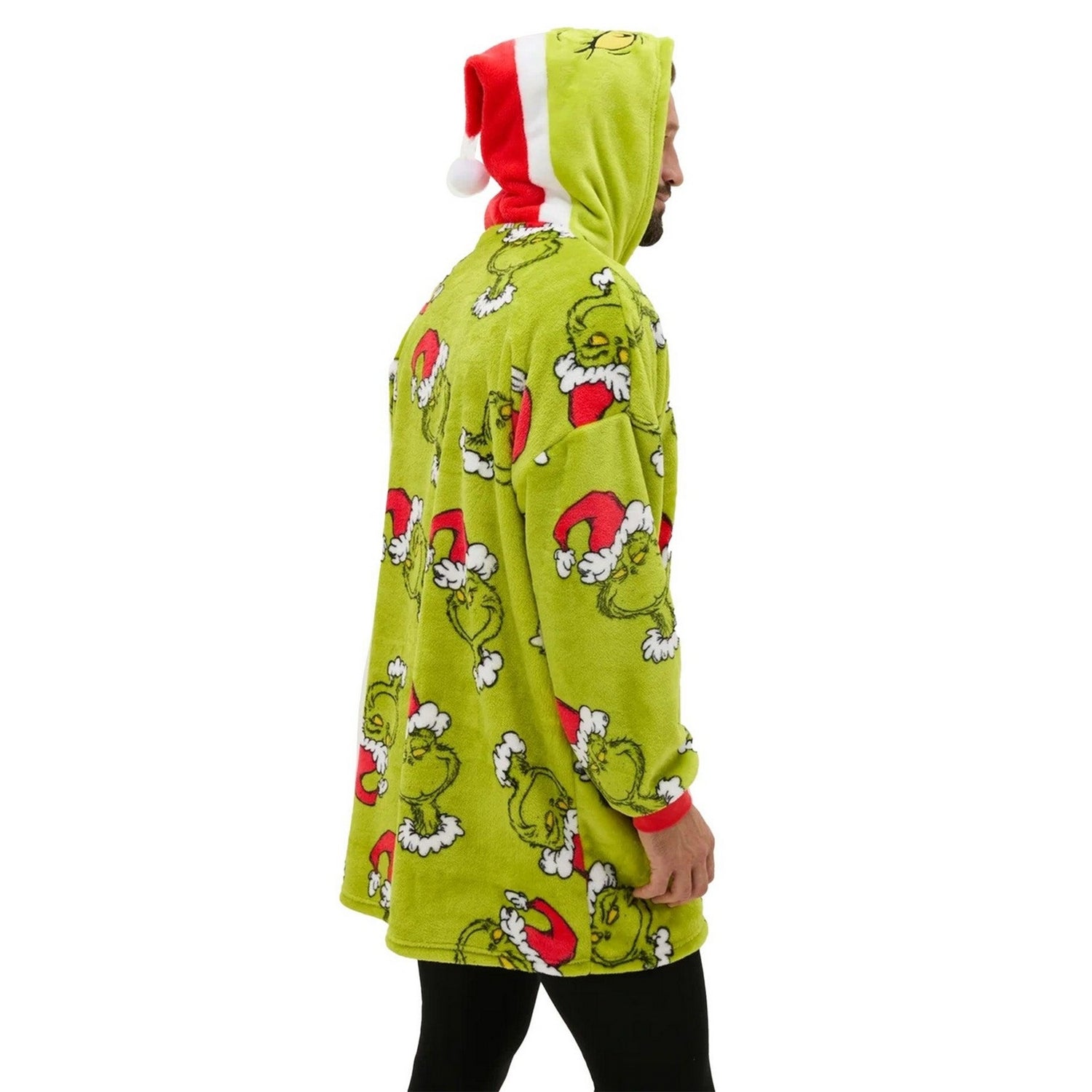 Green-Red - Back - The Grinch Unisex Adult Sherpa Fleece Oversized Christmas Hoodie Blanket