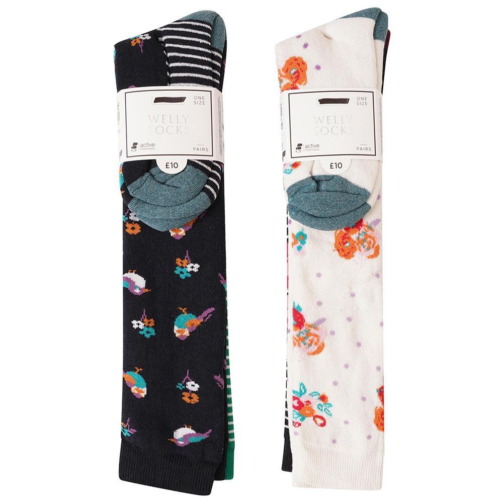 Multicoloured - Pack Shot - Ex Store Womens-Ladies Floral Stripes Socks (Pack of 4)