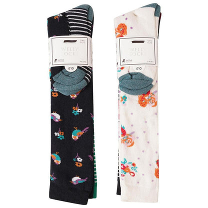 Multicoloured - Pack Shot - Ex Store Womens-Ladies Floral Stripes Socks (Pack of 4)