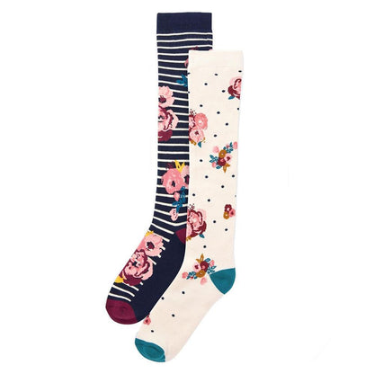 Multicoloured - Back - Ex Store Womens-Ladies Floral Stripes Socks (Pack of 4)