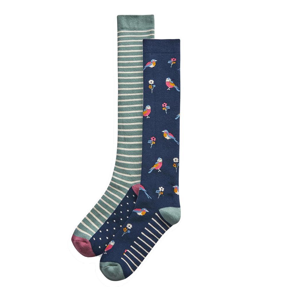 Multicoloured - Side - Ex Store Womens-Ladies Floral Stripes Socks (Pack of 4)