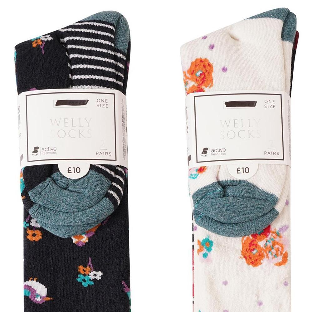 Multicoloured - Lifestyle - Ex Store Womens-Ladies Floral Stripes Socks (Pack of 4)