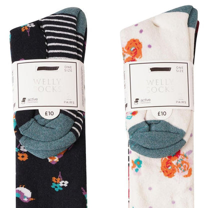 Multicoloured - Lifestyle - Ex Store Womens-Ladies Floral Stripes Socks (Pack of 4)