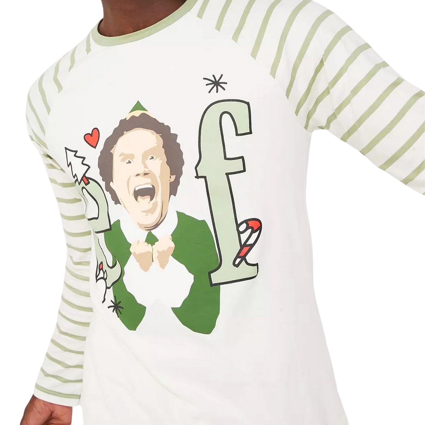 White-Green - Lifestyle - Elf Mens Striped Long-Sleeved Long Pyjama Set
