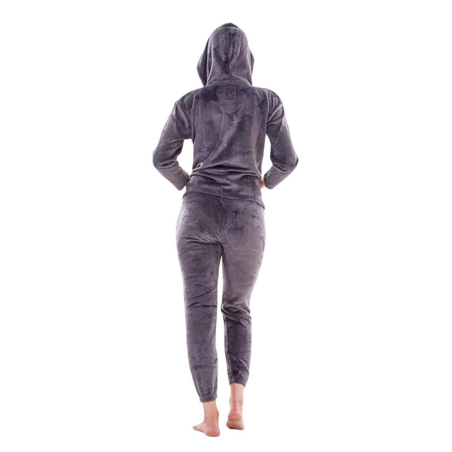 Charcoal - Back - Keanu Womens-Ladies Star Fleece Long Pyjama Set