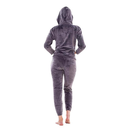 Charcoal - Back - Keanu Womens-Ladies Star Fleece Long Pyjama Set