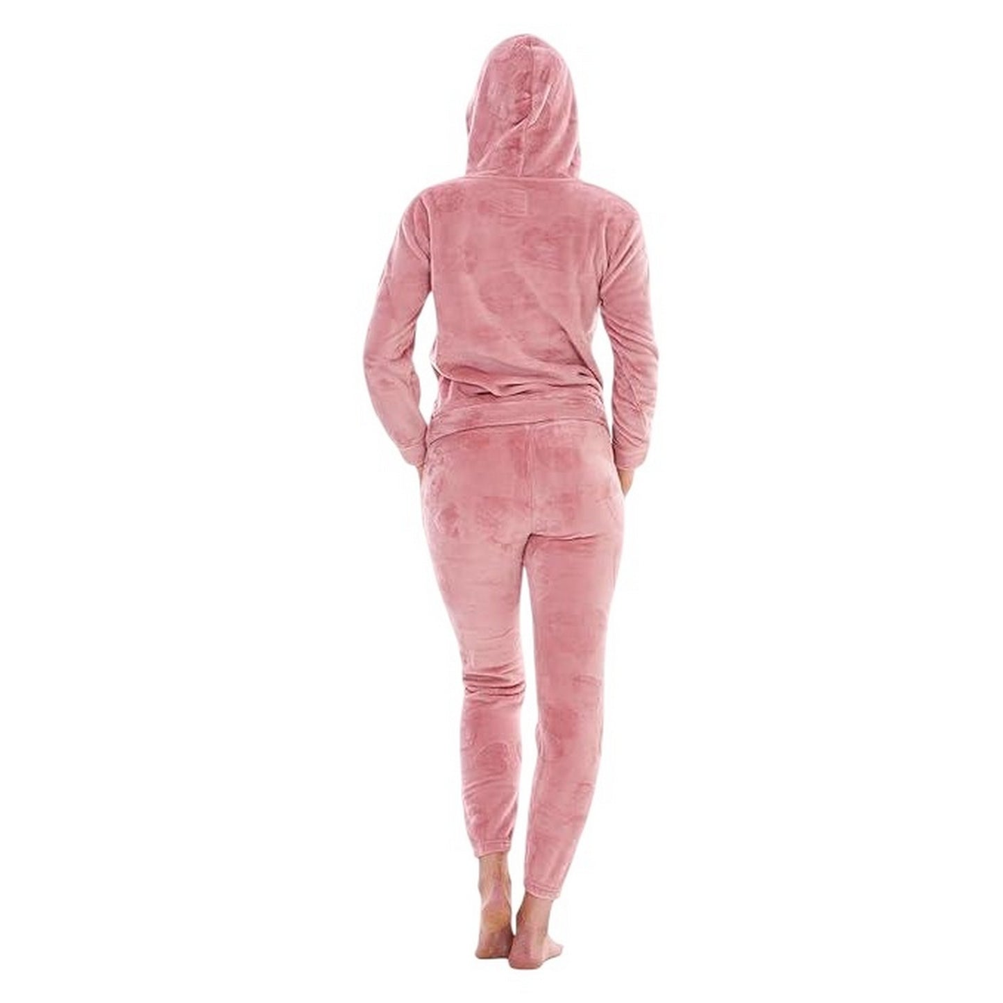 Pink - Back - Keanu Womens-Ladies Heart Fleece Embossed Long Pyjama Set