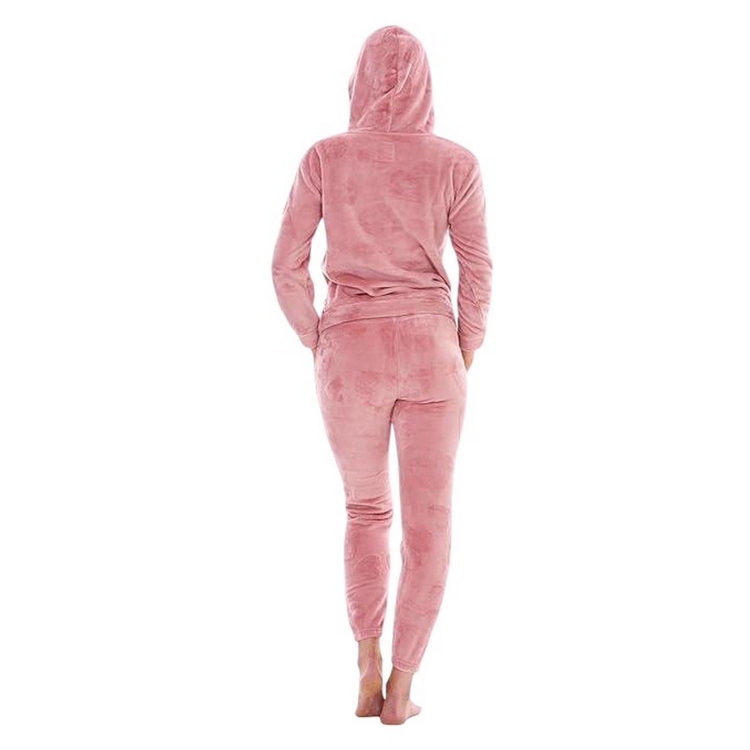Pink - Back - Keanu Womens-Ladies Heart Fleece Embossed Long Pyjama Set