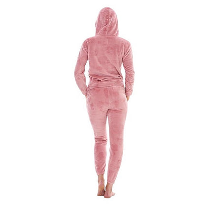 Pink - Back - Keanu Womens-Ladies Heart Fleece Embossed Long Pyjama Set