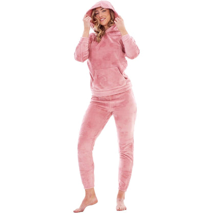 Pink - Front - Keanu Womens-Ladies Heart Fleece Embossed Long Pyjama Set