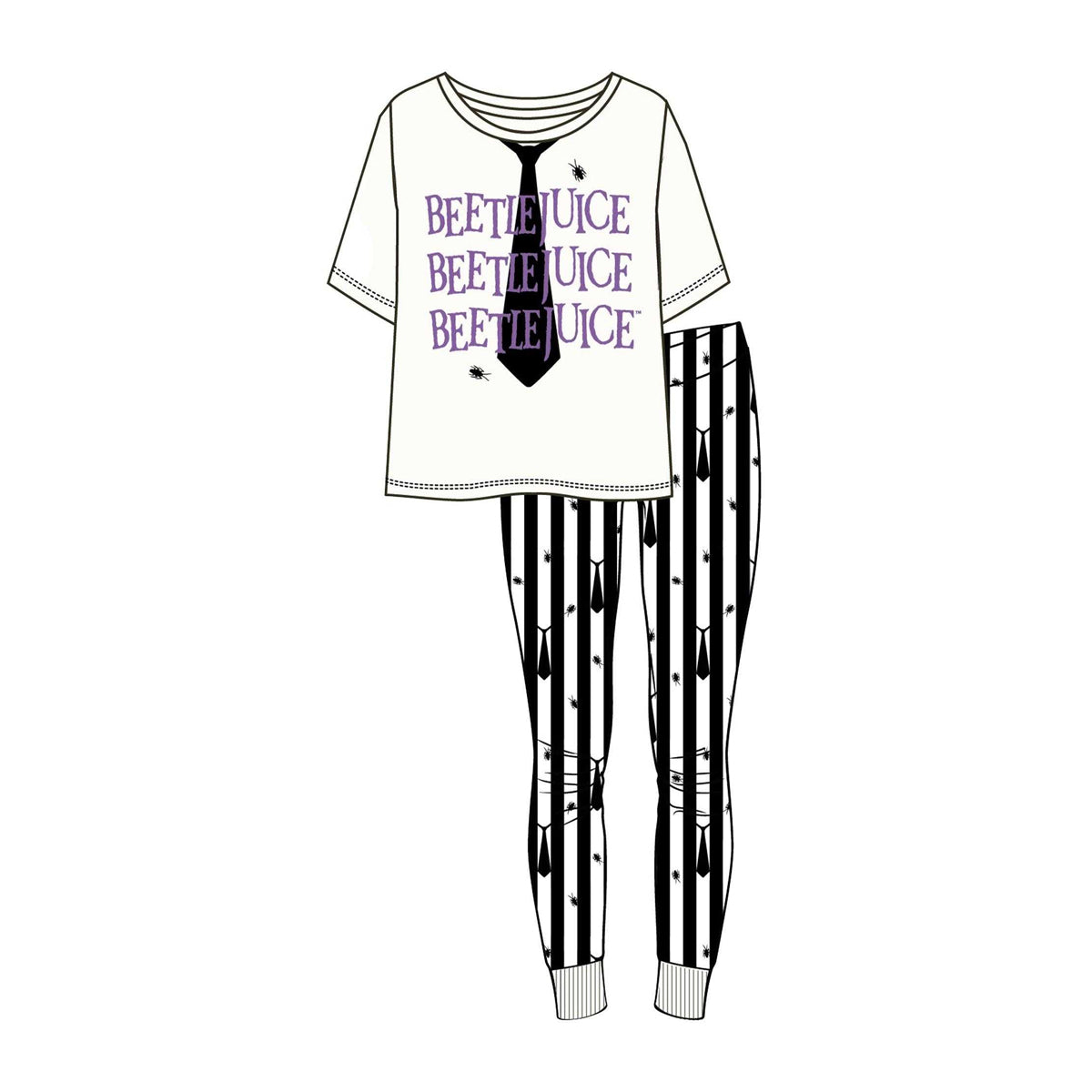 White-Black - Back - Beetlejuice Womens-Ladies Pyjama Set