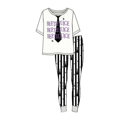 White-Black - Back - Beetlejuice Womens-Ladies Pyjama Set