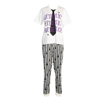 White-Black - Front - Beetlejuice Womens-Ladies Pyjama Set