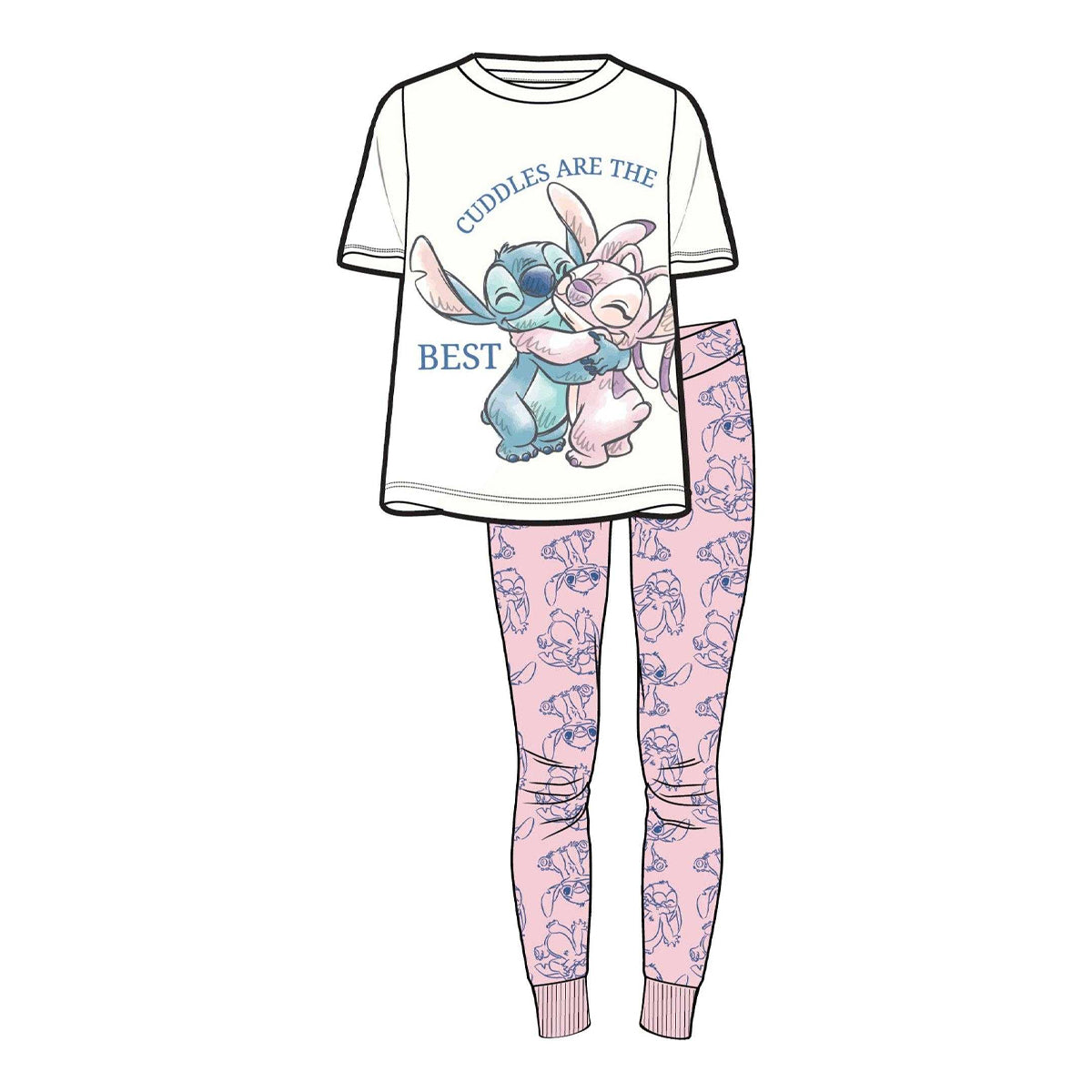 White-Pink - Side - Disney Womens-Ladies Angel Printed Pyjama Set