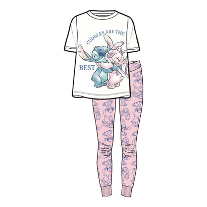 White-Pink - Side - Disney Womens-Ladies Angel Printed Pyjama Set