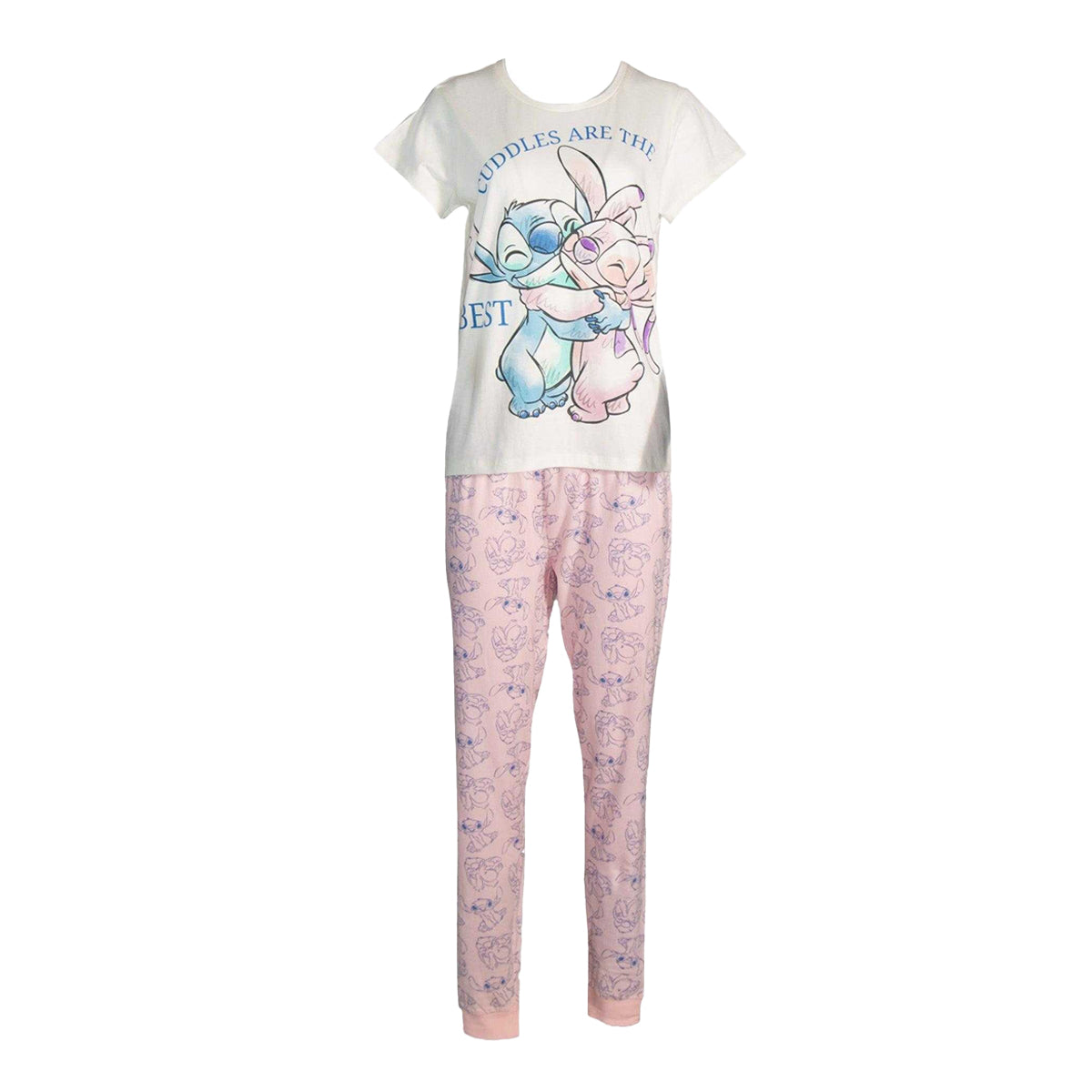 White-Pink - Front - Disney Womens-Ladies Angel Printed Pyjama Set