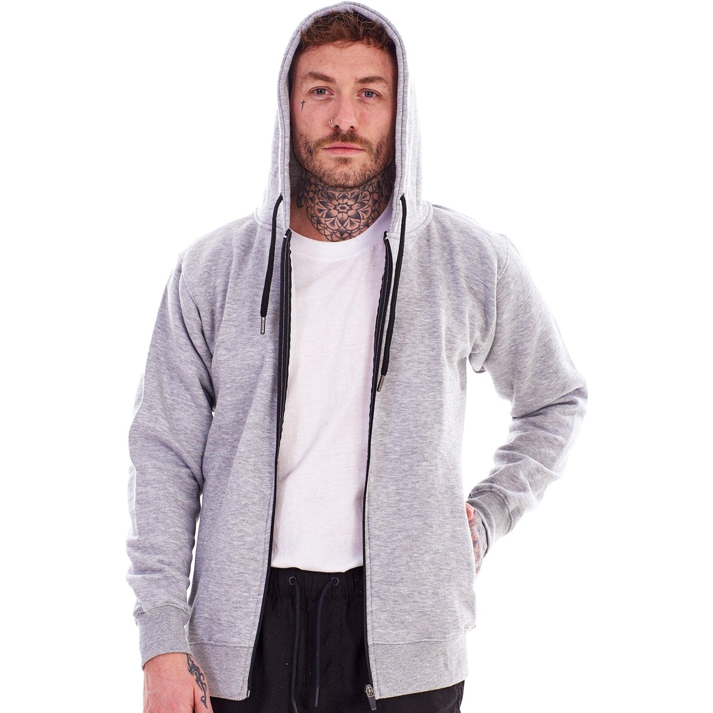 Black-Heather Grey - Side - Keanu Childrens-Kids Fleece Full Zip Drawstring Hoodie