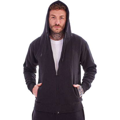 Black-Heather Grey - Lifestyle - Keanu Childrens-Kids Fleece Full Zip Drawstring Hoodie