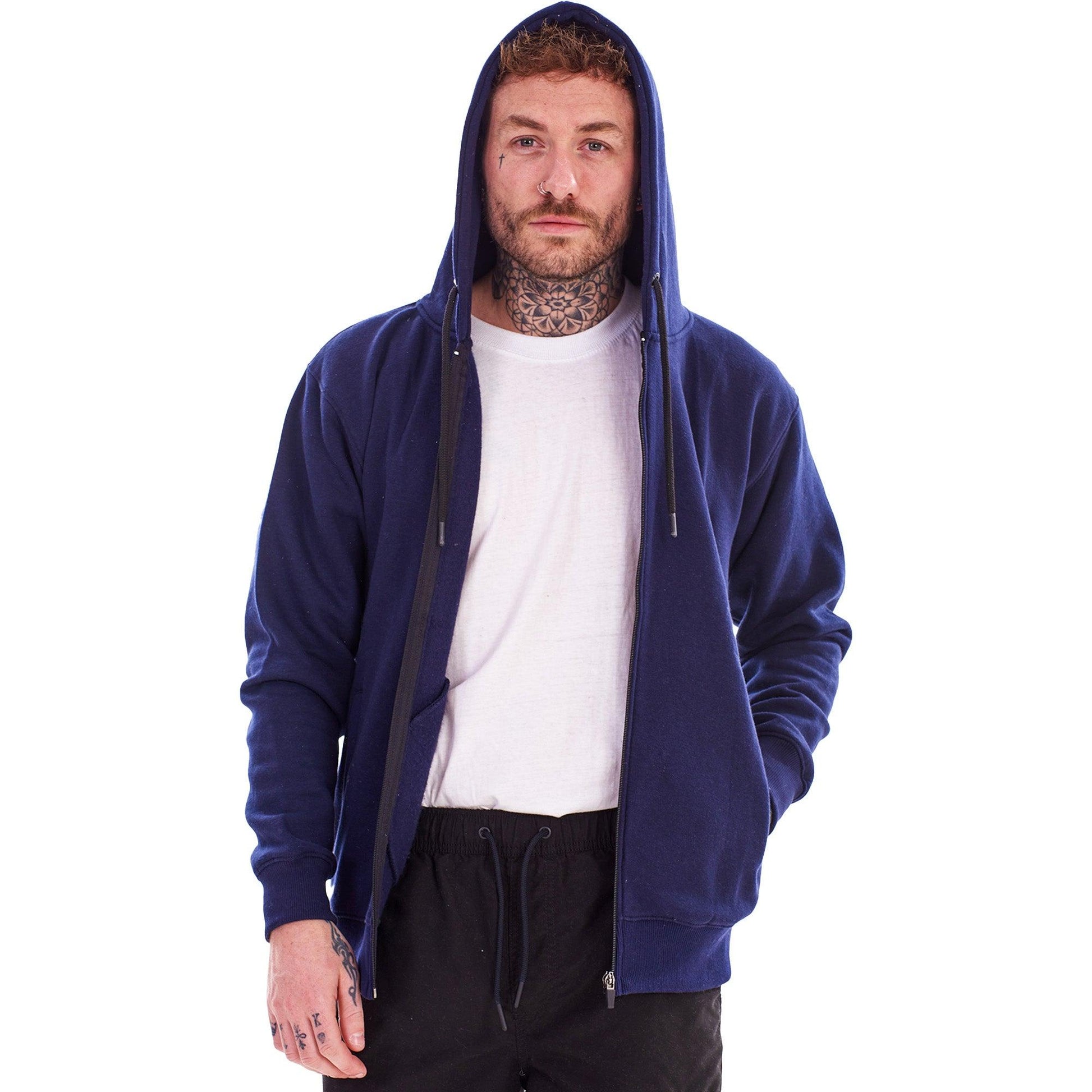Navy-Charcoal - Side - Keanu Childrens-Kids Fleece Full Zip Drawstring Hoodie