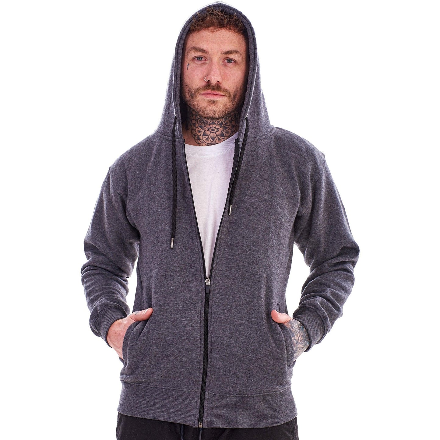 Navy-Charcoal - Lifestyle - Keanu Childrens-Kids Fleece Full Zip Drawstring Hoodie