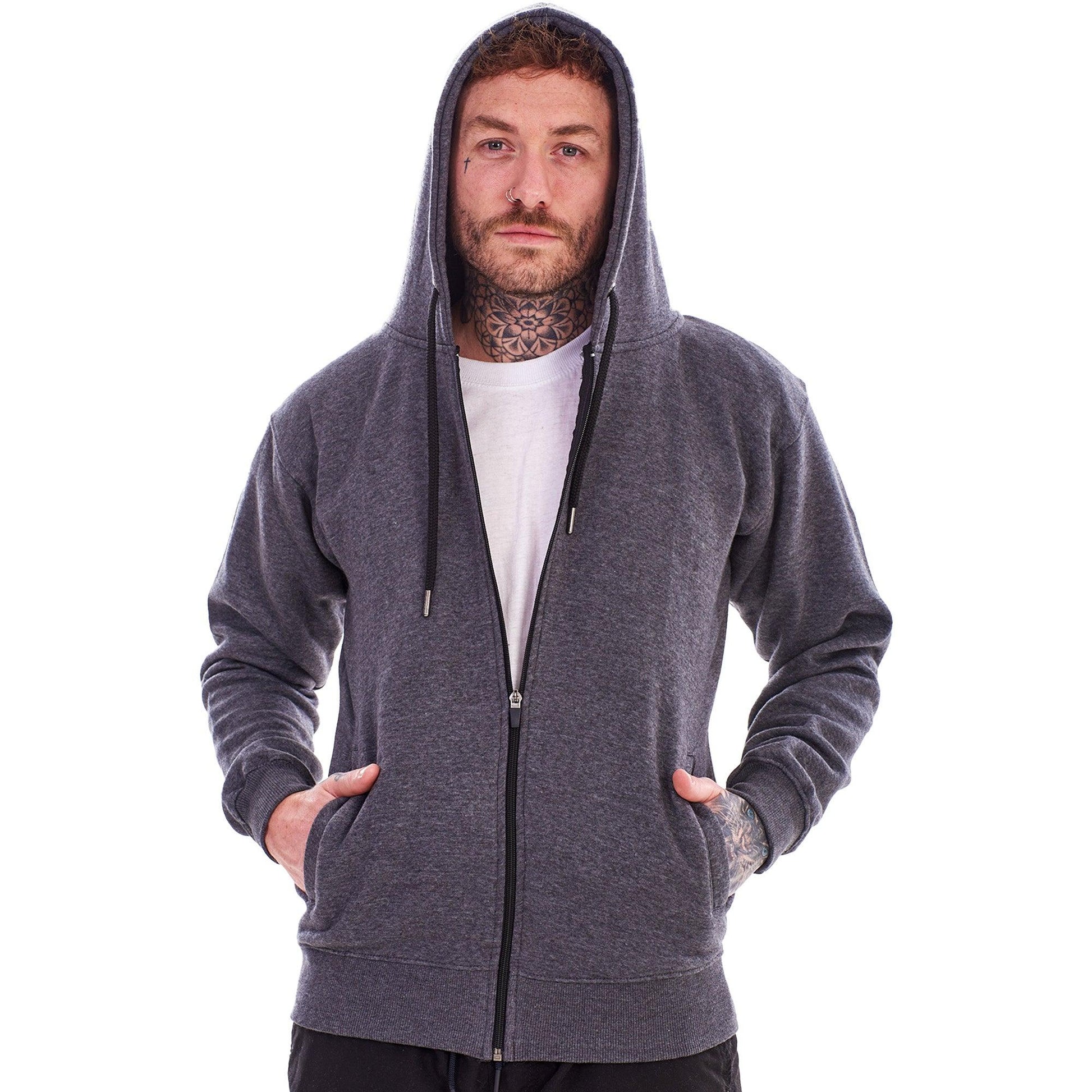 Navy-Charcoal - Lifestyle - Keanu Childrens-Kids Fleece Full Zip Drawstring Hoodie