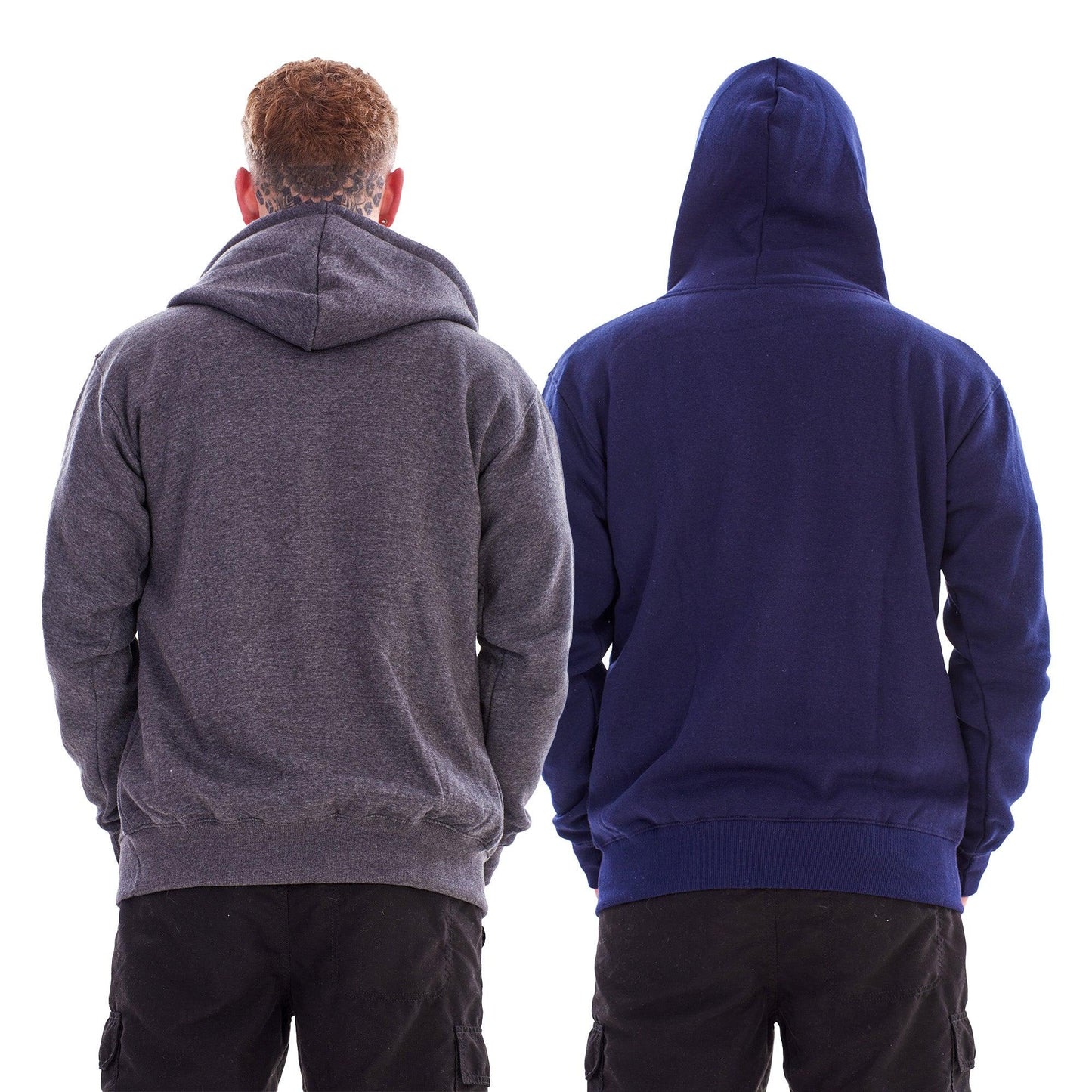 Navy-Charcoal - Back - Keanu Childrens-Kids Fleece Full Zip Drawstring Hoodie