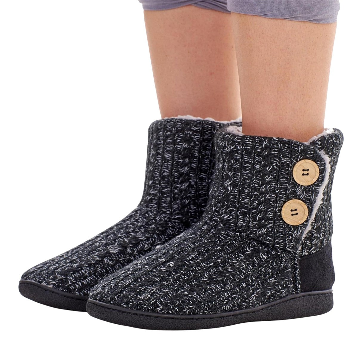 Black - Lifestyle - Keanu Womens-Ladies Cable Knit Slipper Boots
