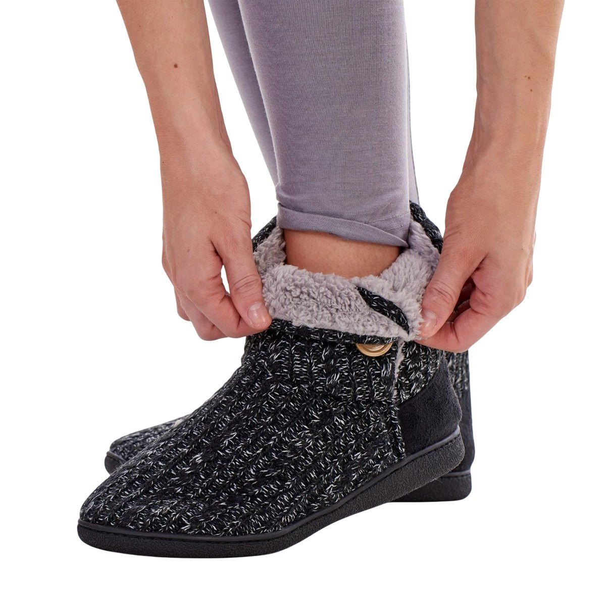 Black - Side - Keanu Womens-Ladies Cable Knit Slipper Boots