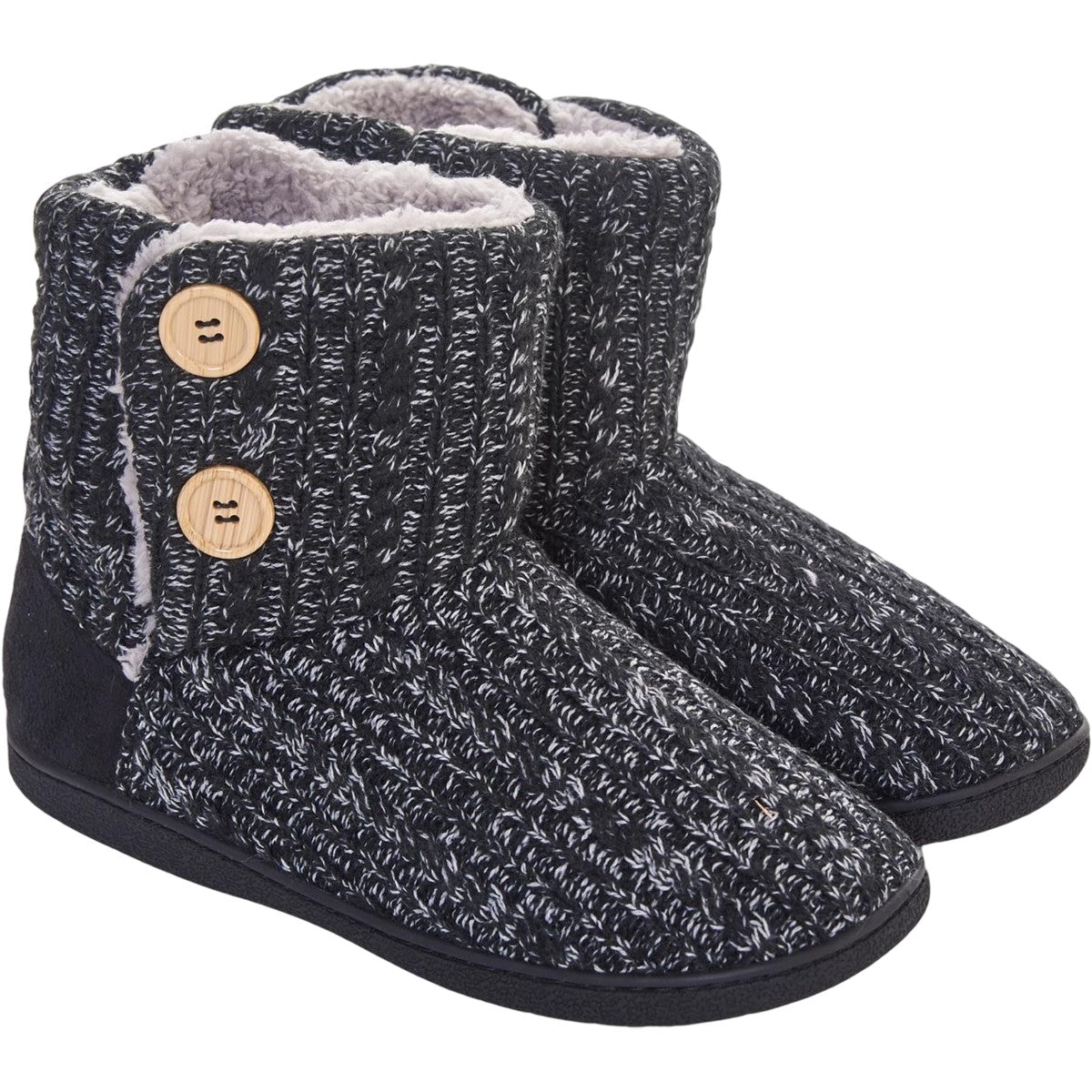Black - Front - Keanu Womens-Ladies Cable Knit Slipper Boots